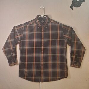 Viyella Mens XL Plaid Button Down Shirt Cotton Wool Blend Black Brown